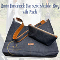 Handmade Denim Hobo Bag, Leather and Denim Strap, with Pouch