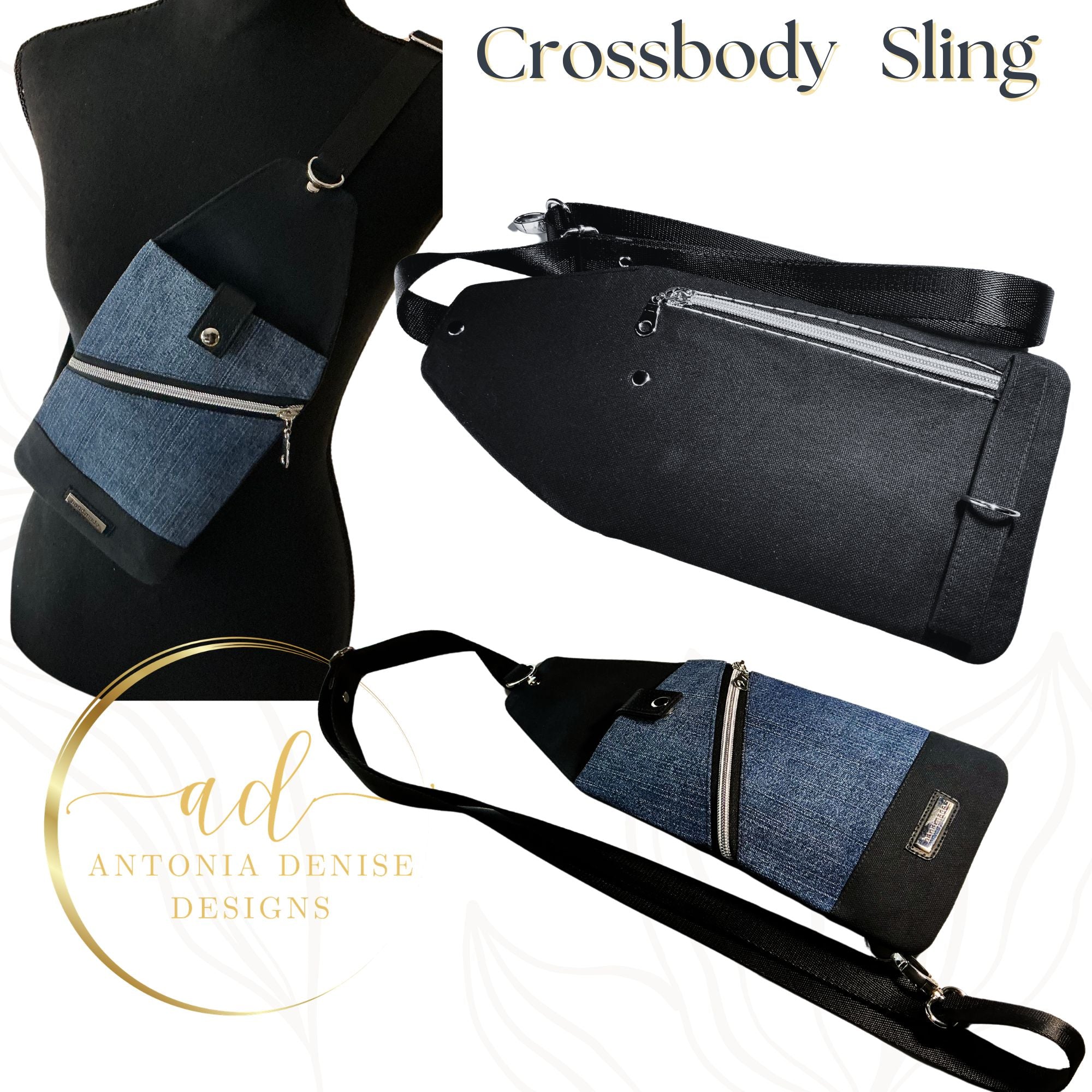 Denim Sling and, Travel Pouch with Adjustable Strap